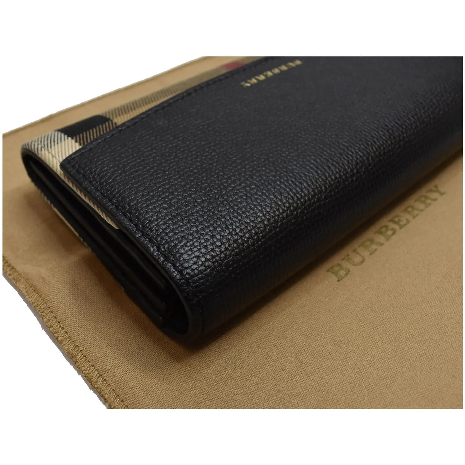 BURBERRY Porter Continental House Check Leather Wallet Black
