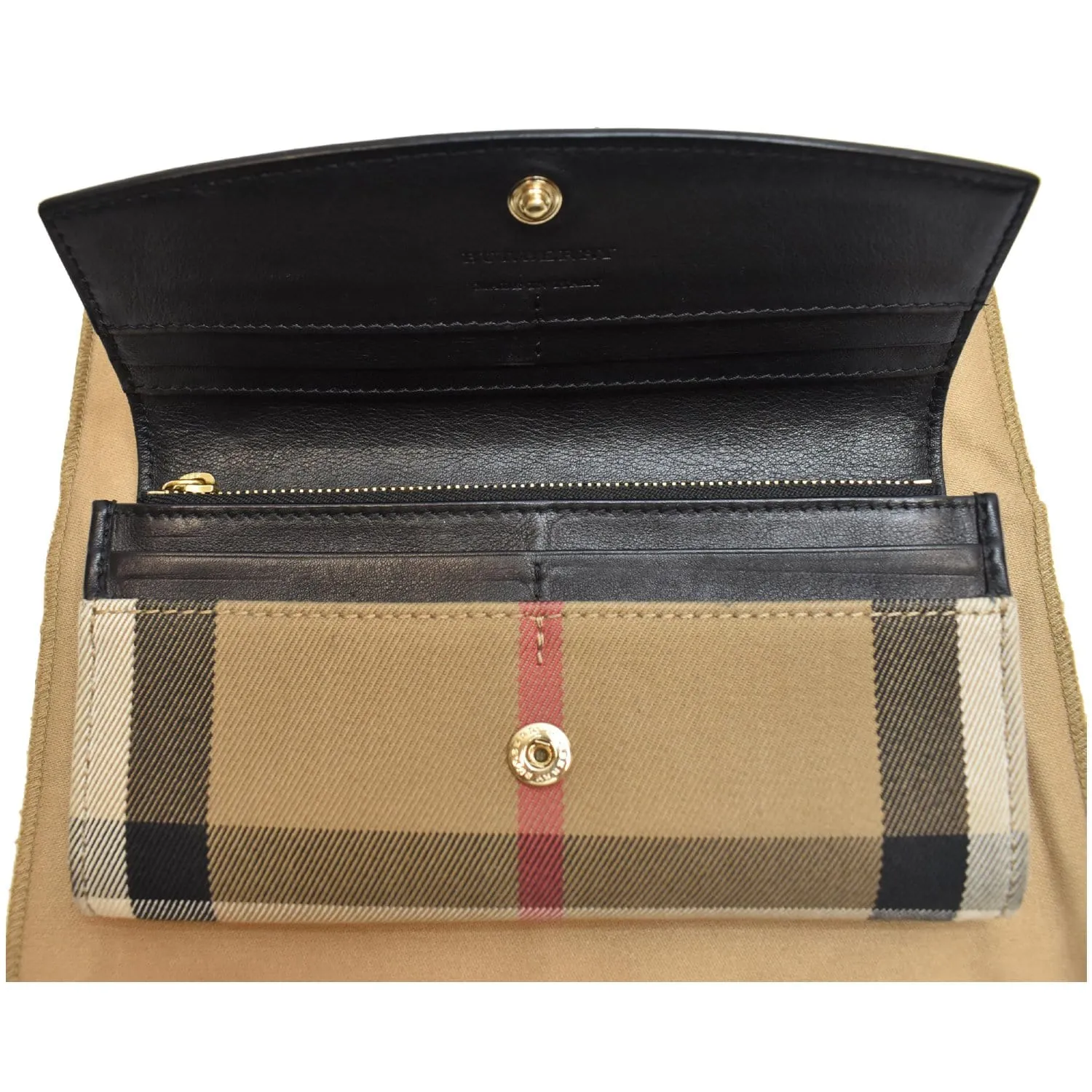 BURBERRY Porter Continental House Check Leather Wallet Black