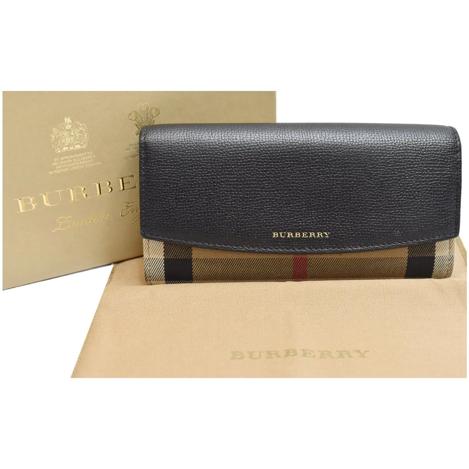 BURBERRY Porter Continental House Check Leather Wallet Black