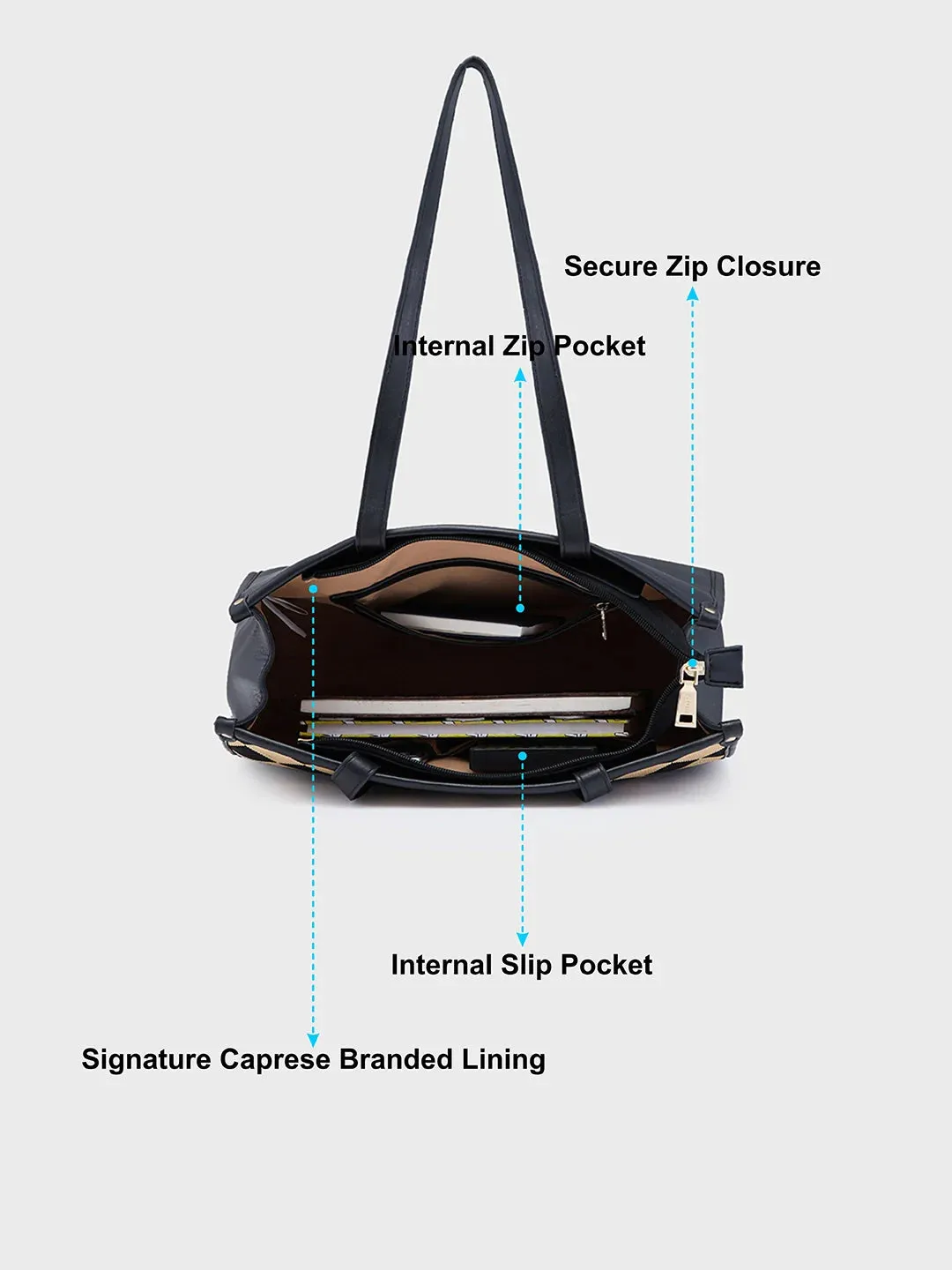 Caprese Checker Medium Black Tote Bag