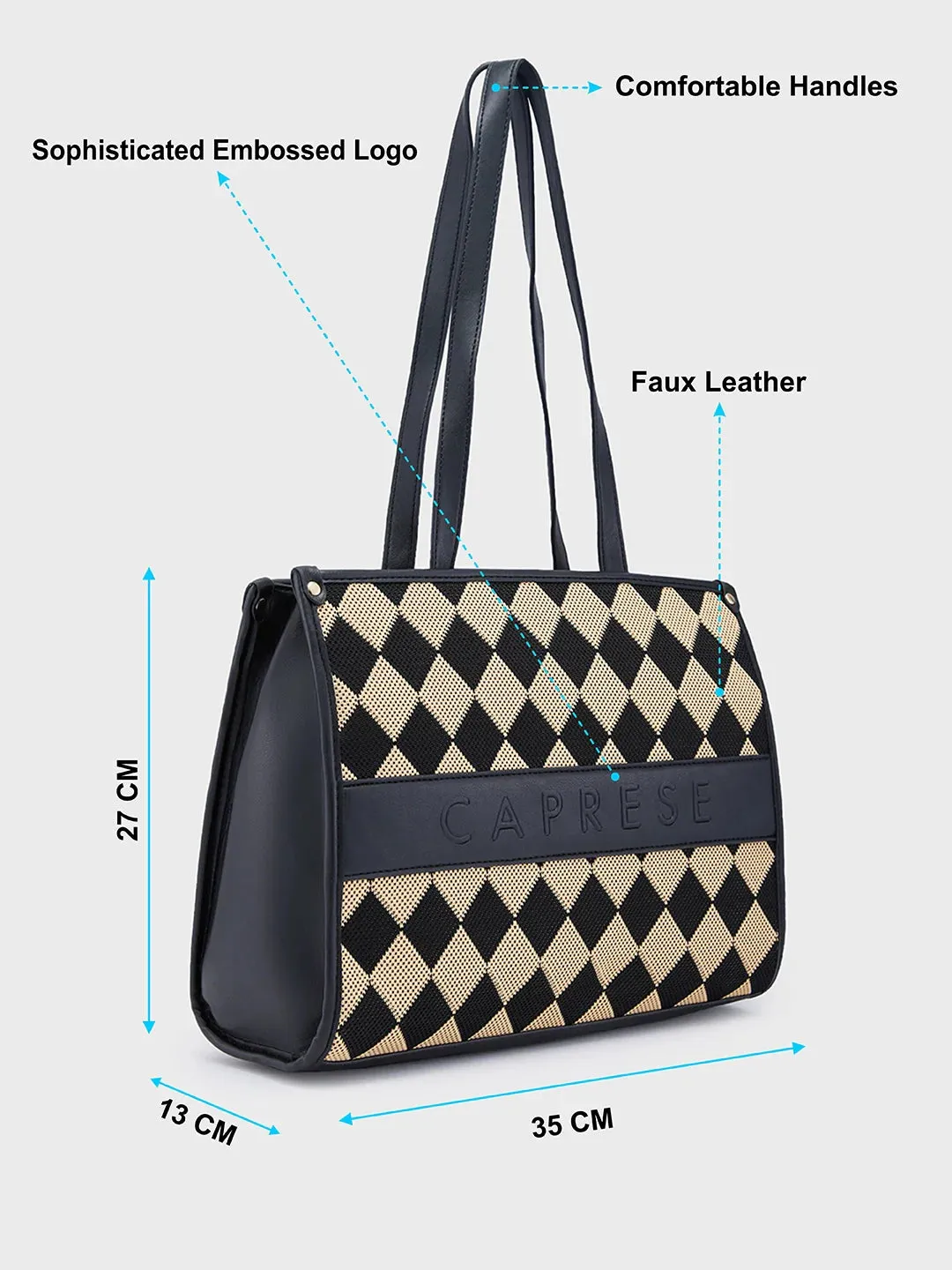 Caprese Checker Medium Black Tote Bag