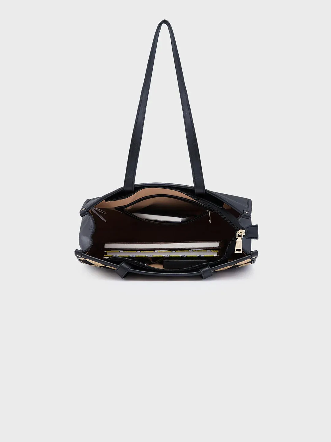 Caprese Checker Medium Black Tote Bag