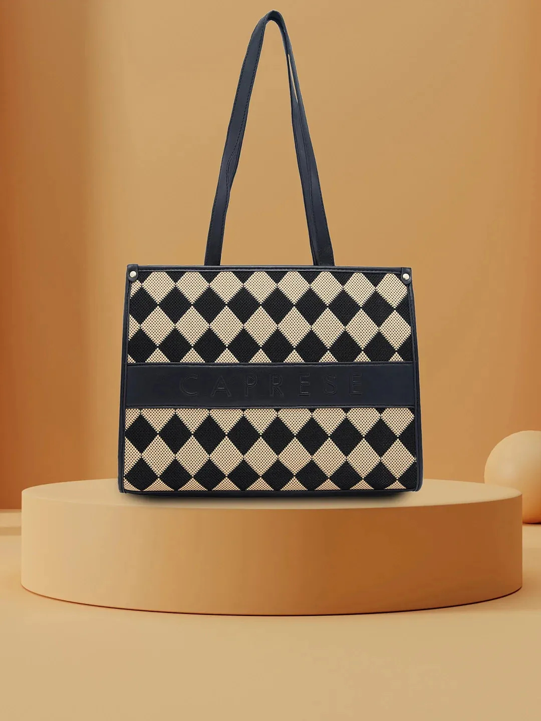 Caprese Checker Medium Black Tote Bag