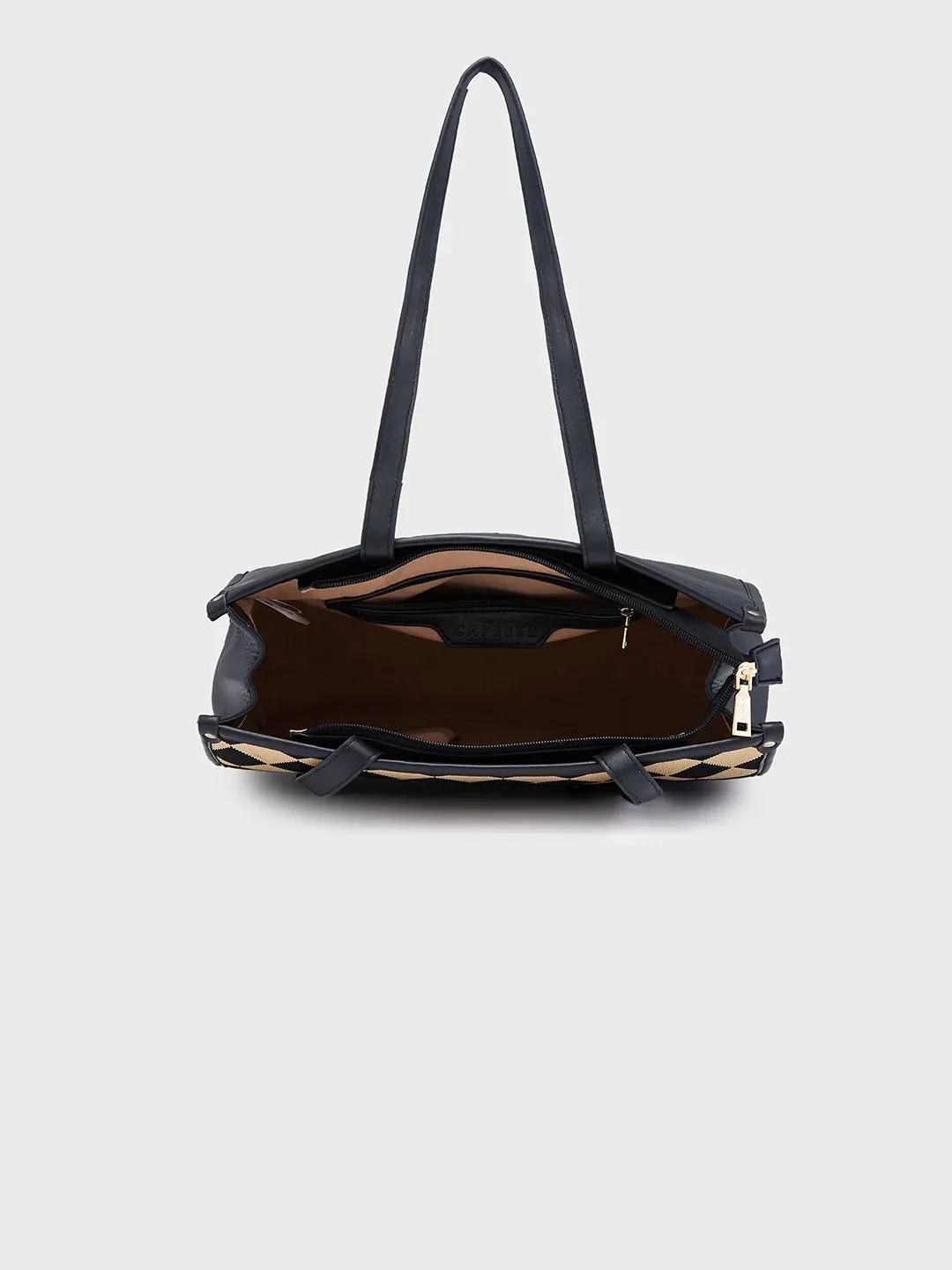 Caprese Checker Medium Black Tote Bag