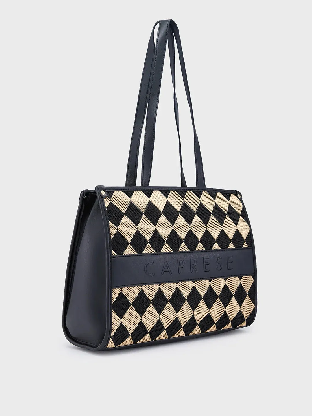 Caprese Checker Medium Black Tote Bag