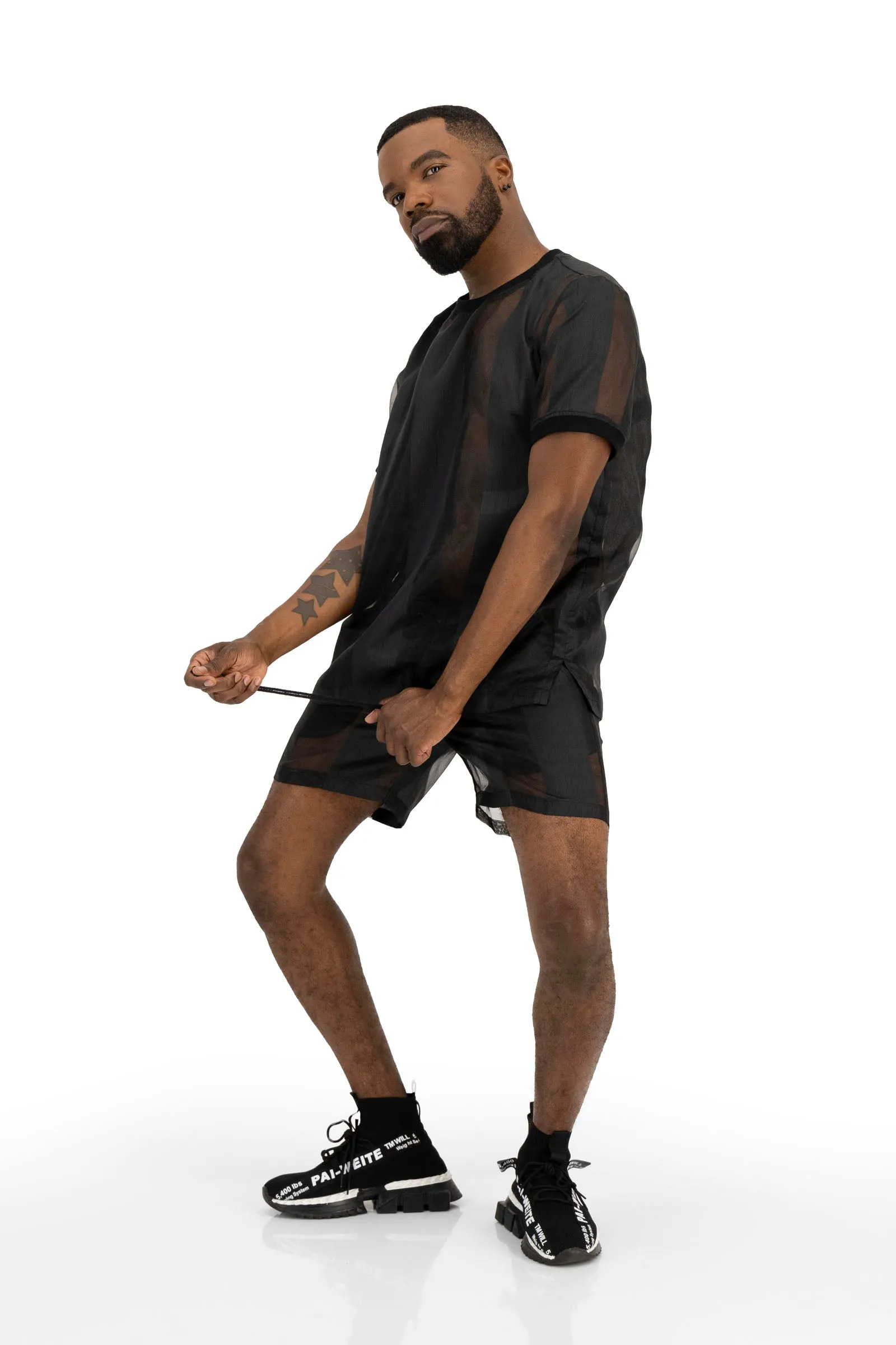 Castaway Striped Organza Pullover Shirt (Black)