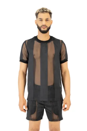 Castaway Striped Organza Pullover Shirt (Black)