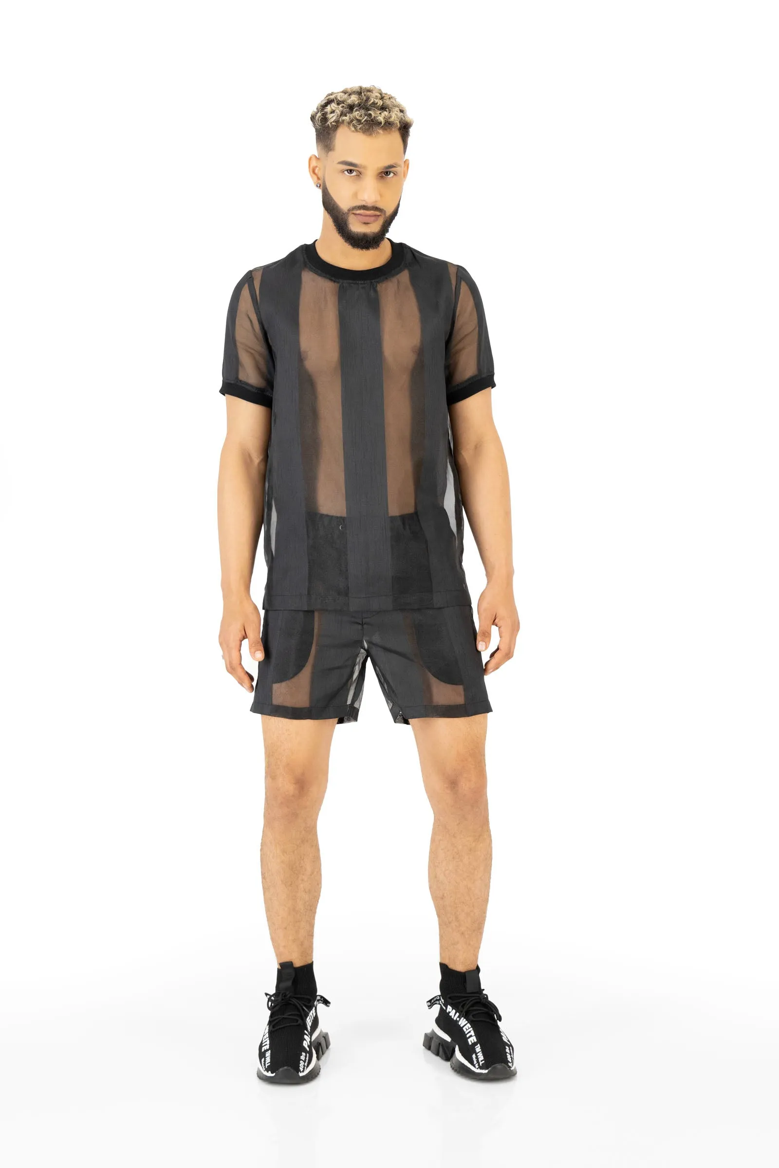 Castaway Striped Organza Pullover Shirt (Black)