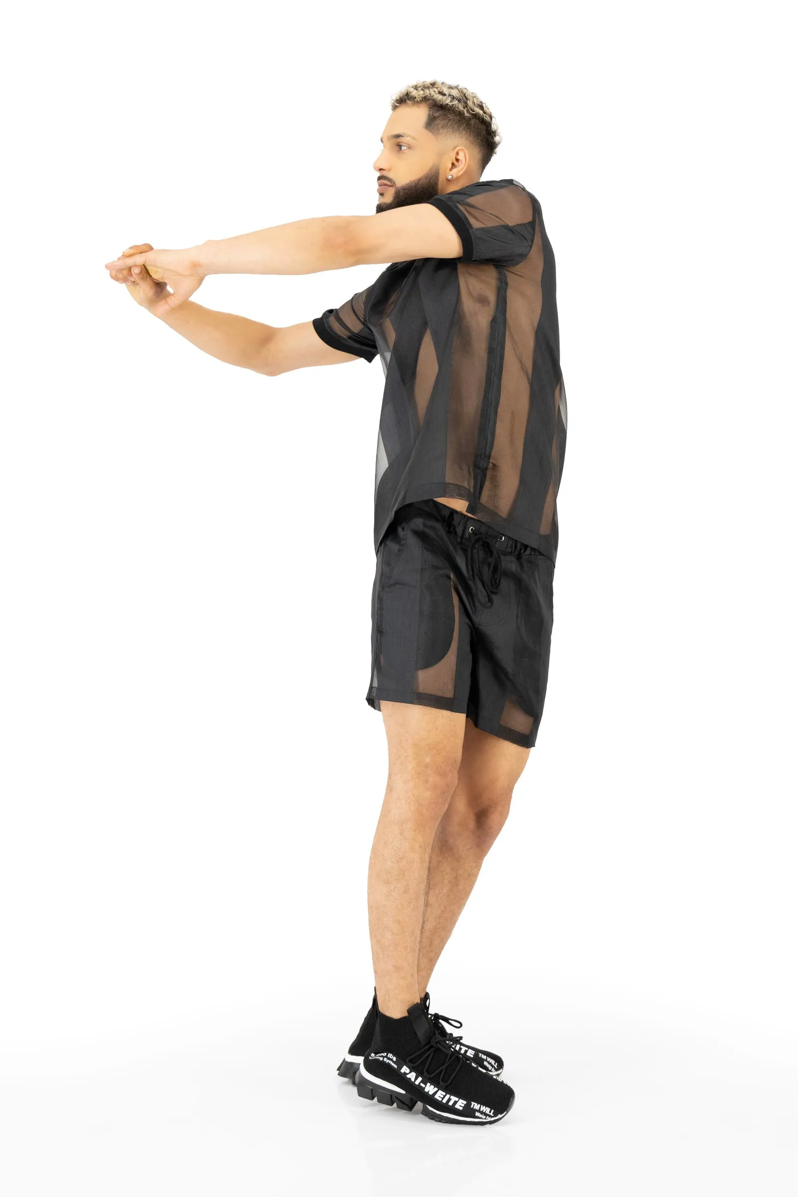 Castaway Striped Organza Pullover Shirt (Black)