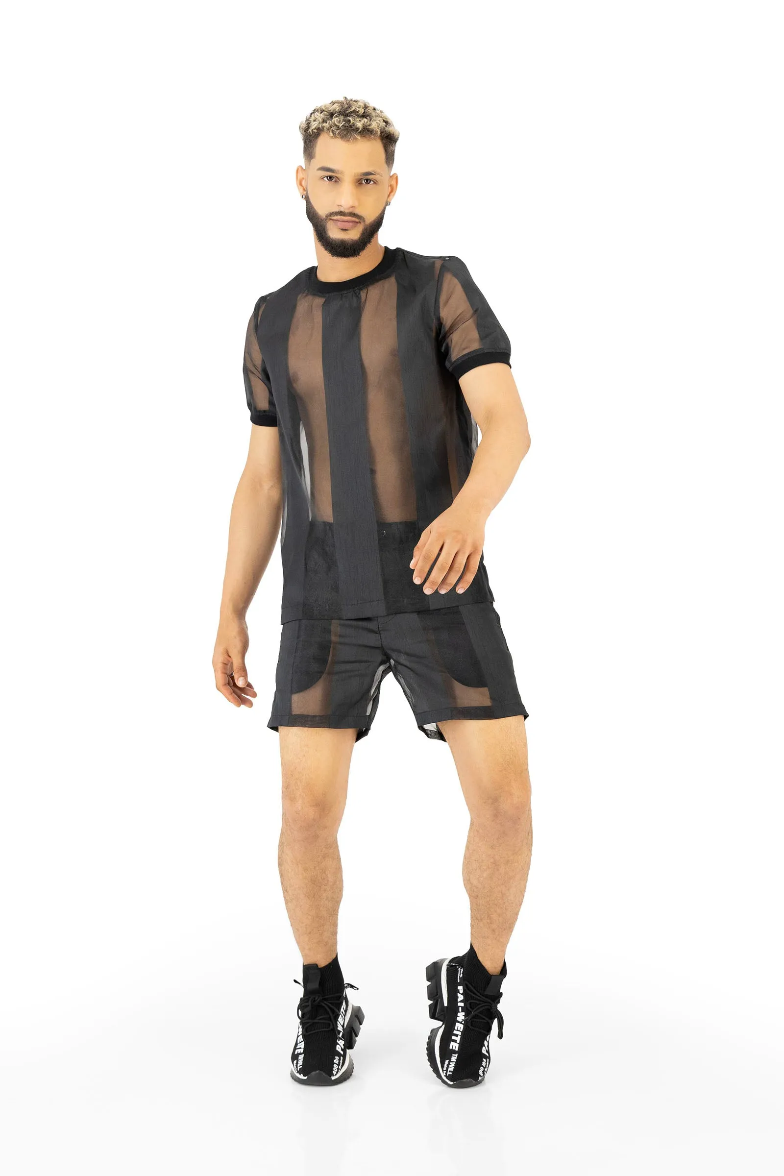 Castaway Striped Organza Pullover Shirt (Black)