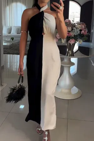 Casual Lace-up Colorblock Dress