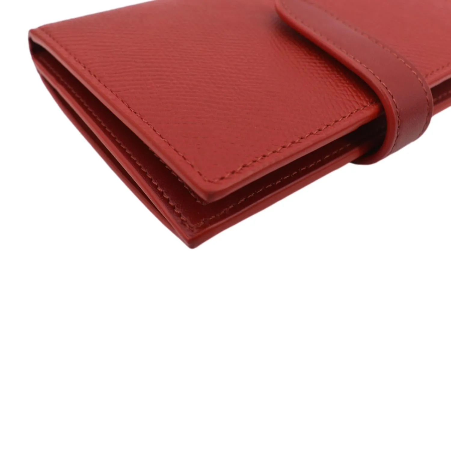 CELINE Medium Strap Grained Calfskin Leather Wallet Red