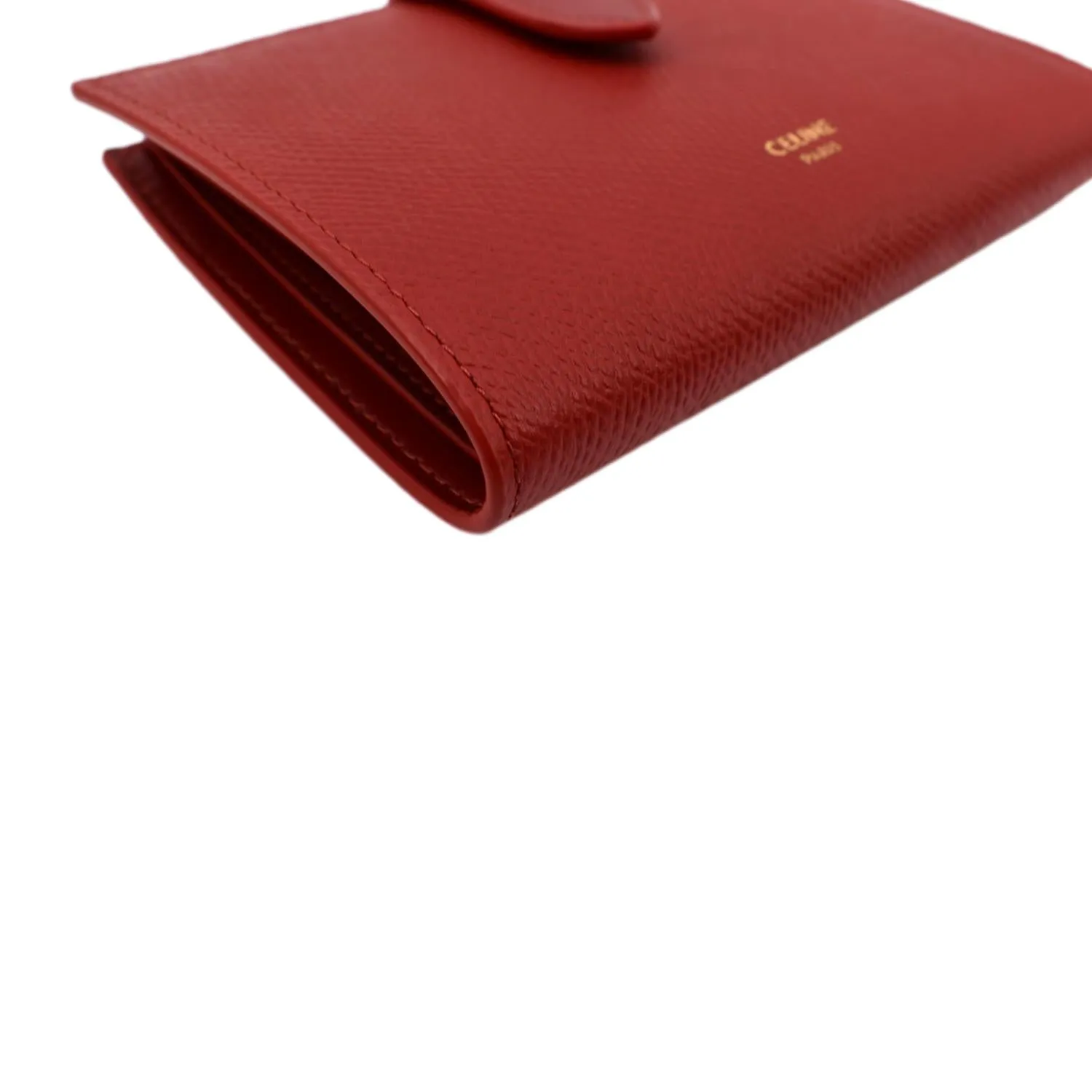 CELINE Medium Strap Grained Calfskin Leather Wallet Red