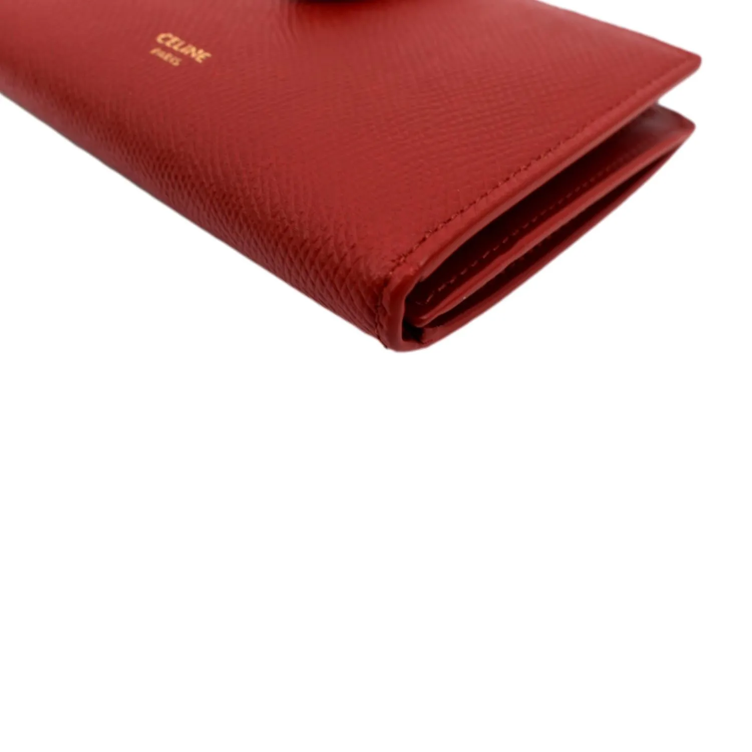 CELINE Medium Strap Grained Calfskin Leather Wallet Red