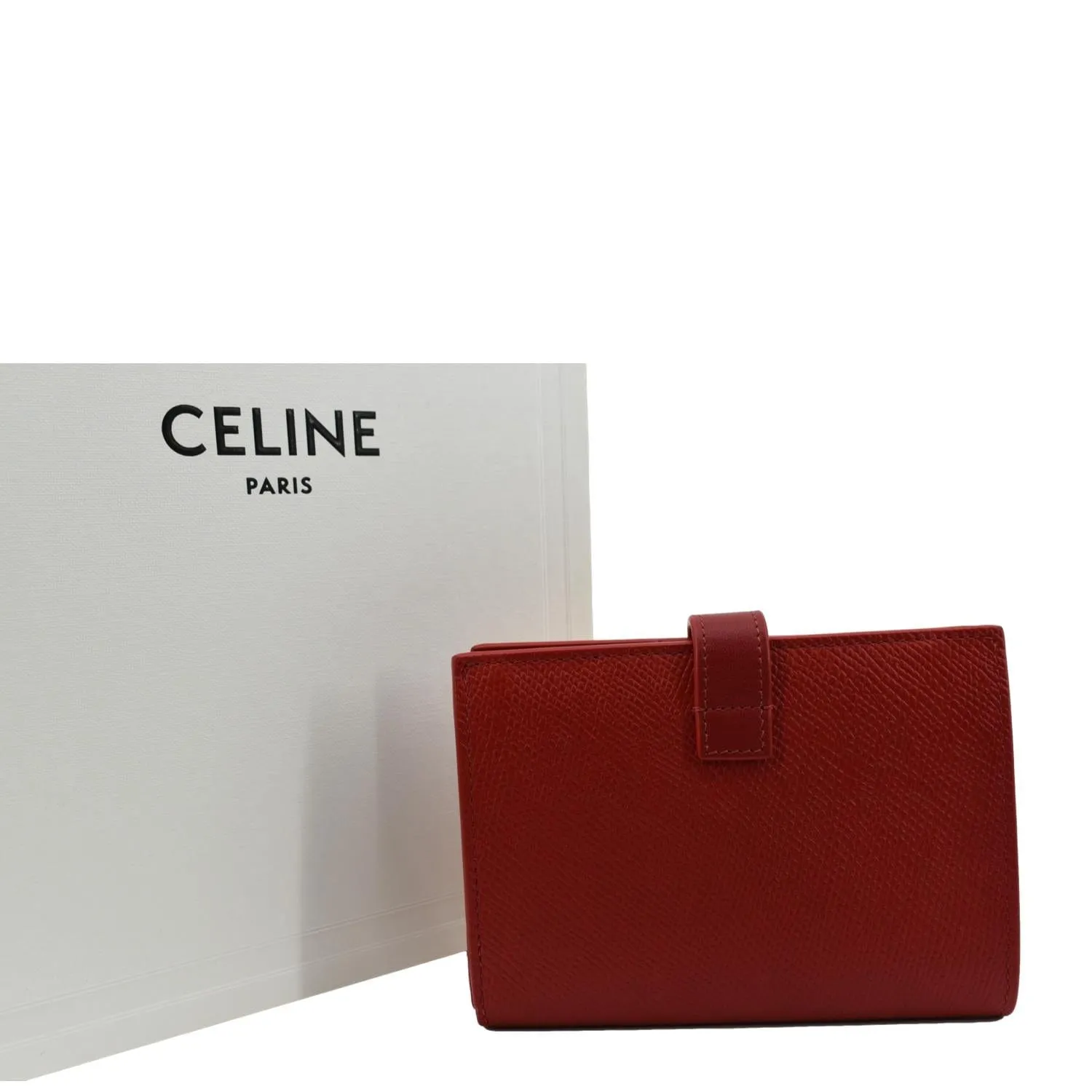 CELINE Medium Strap Grained Calfskin Leather Wallet Red