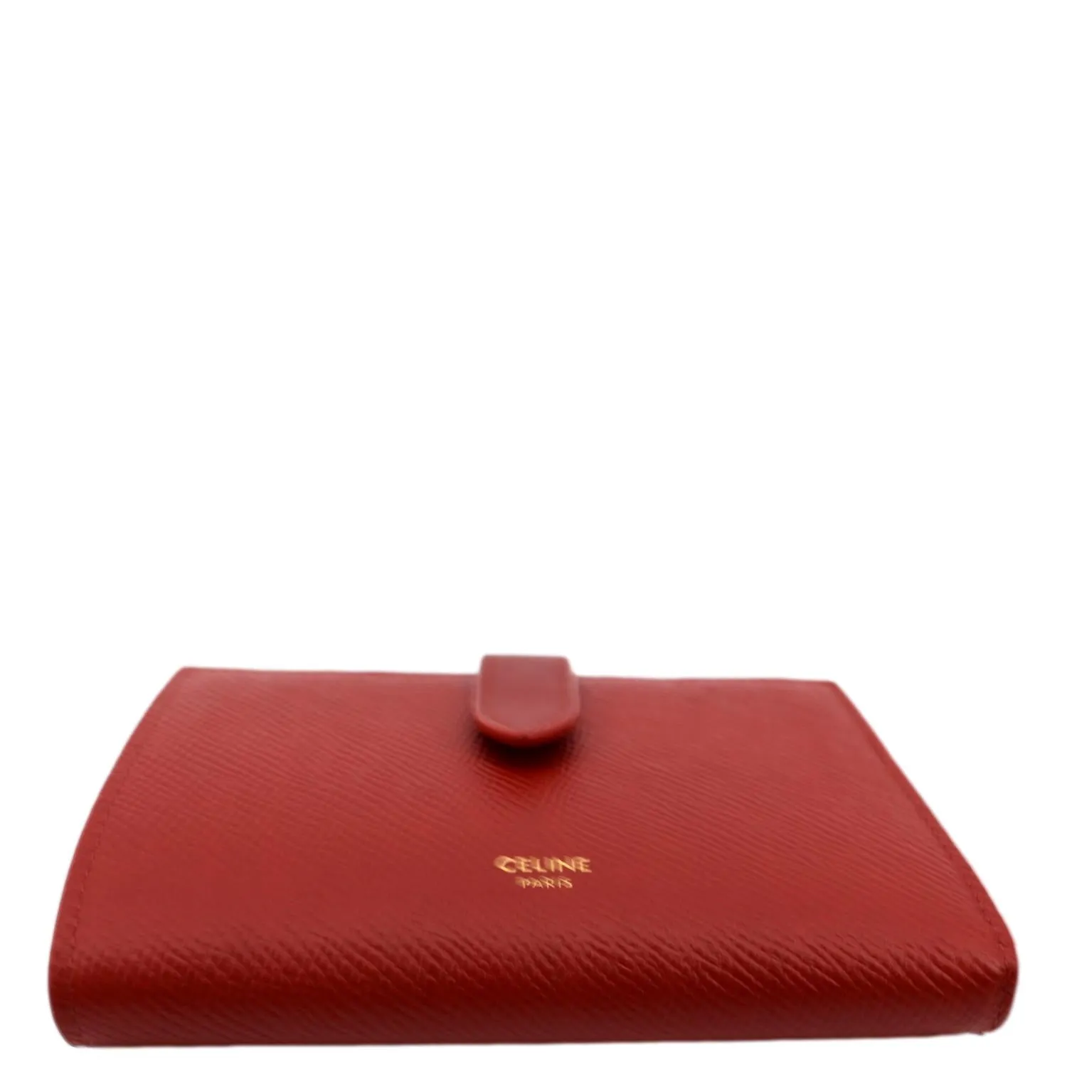CELINE Medium Strap Grained Calfskin Leather Wallet Red