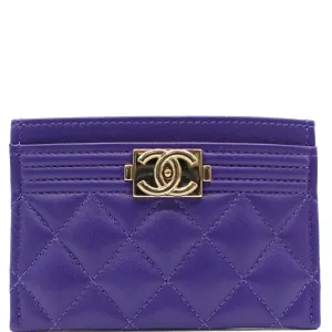 CHANEL Boy Leather Card Holder Purple