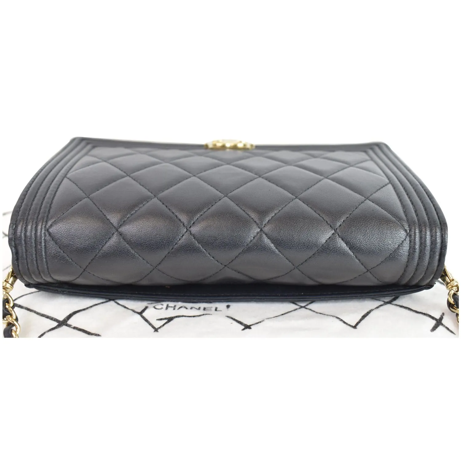 CHANEL Boy Woc Lambskin Leather Wallet On Chain Clutch Bag Black