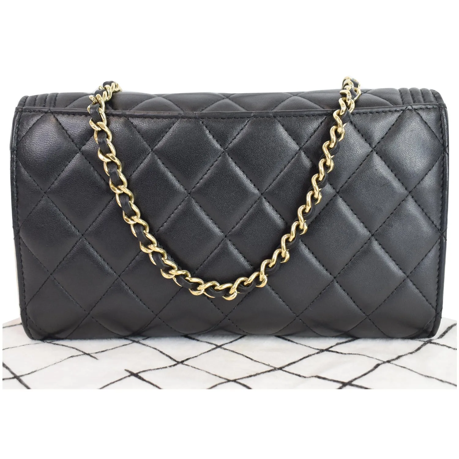 CHANEL Boy Woc Lambskin Leather Wallet On Chain Clutch Bag Black