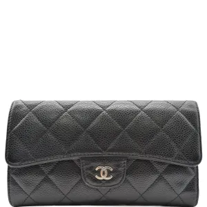 CHANEL Classic Flap Caviar Leather Card Holder Wallet Black