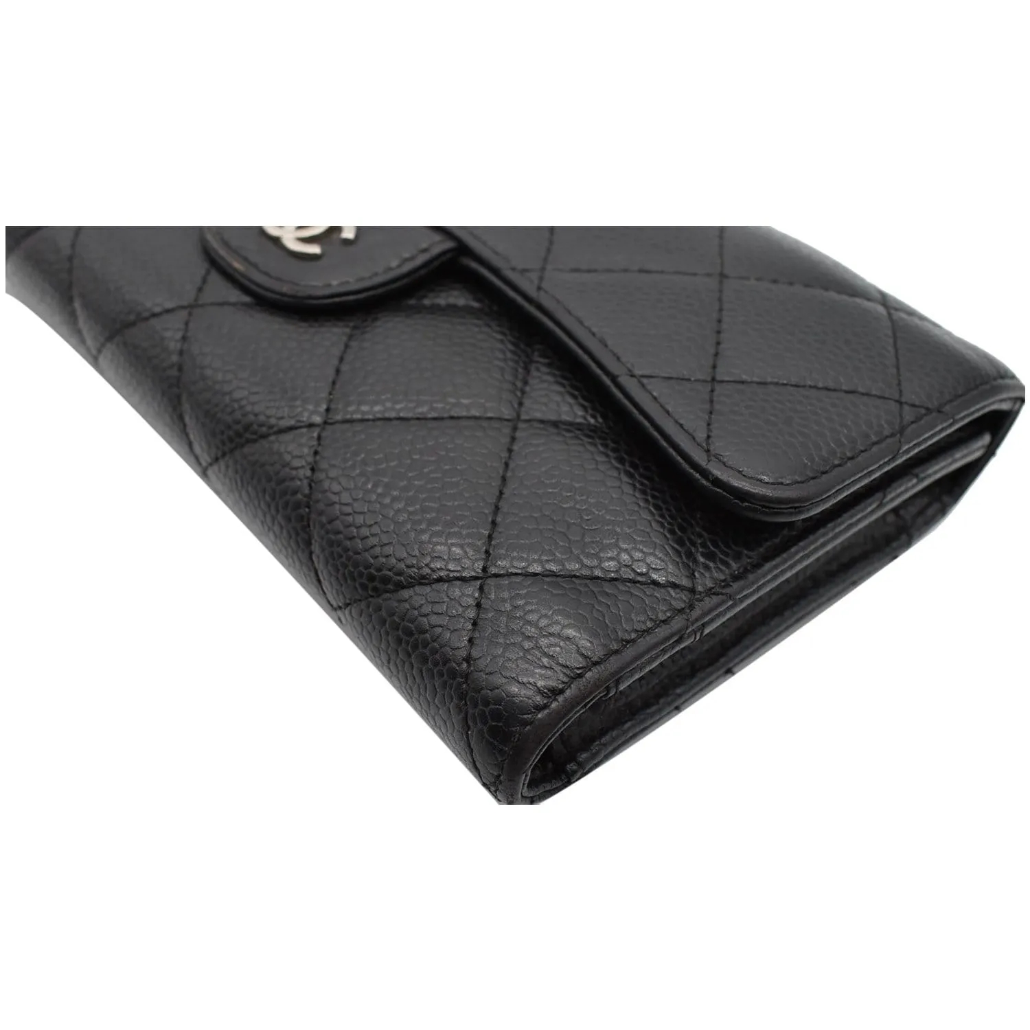 CHANEL Classic Flap Caviar Leather Card Holder Wallet Black