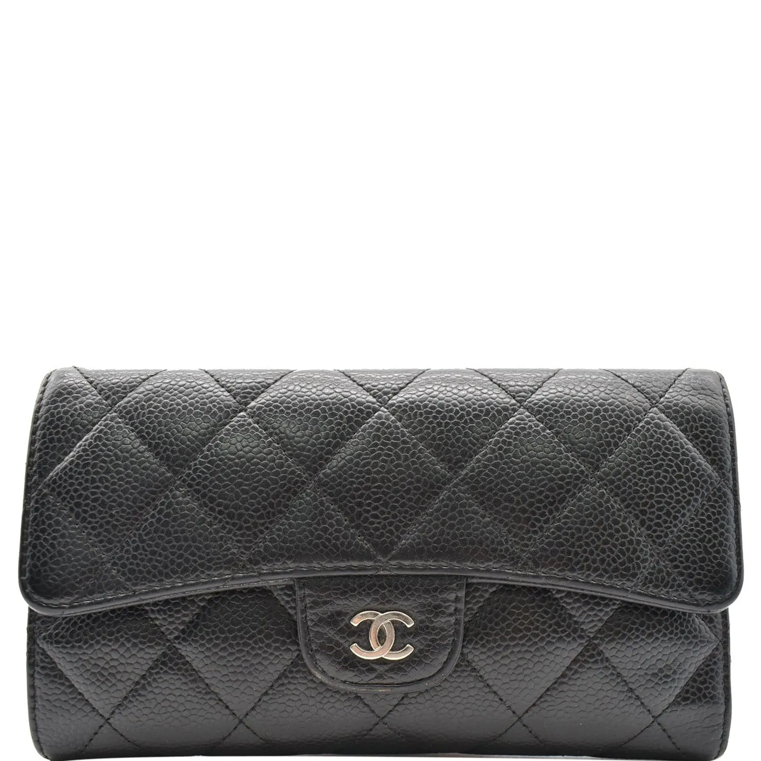 CHANEL Classic Flap Caviar Leather Card Holder Wallet Black