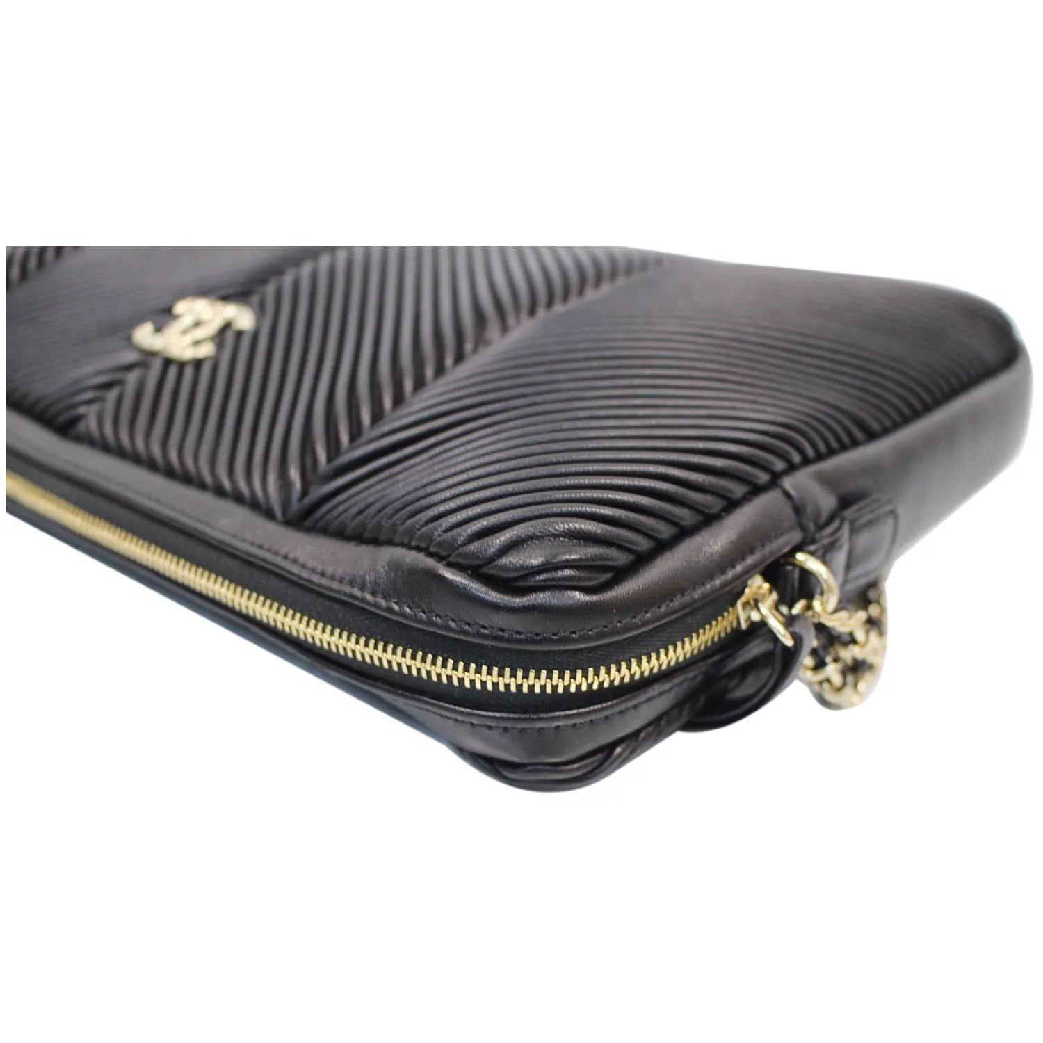 CHANEL Large CC Zip Chain Lambskin Leather Wristlet Clutch Black - 20% OFF