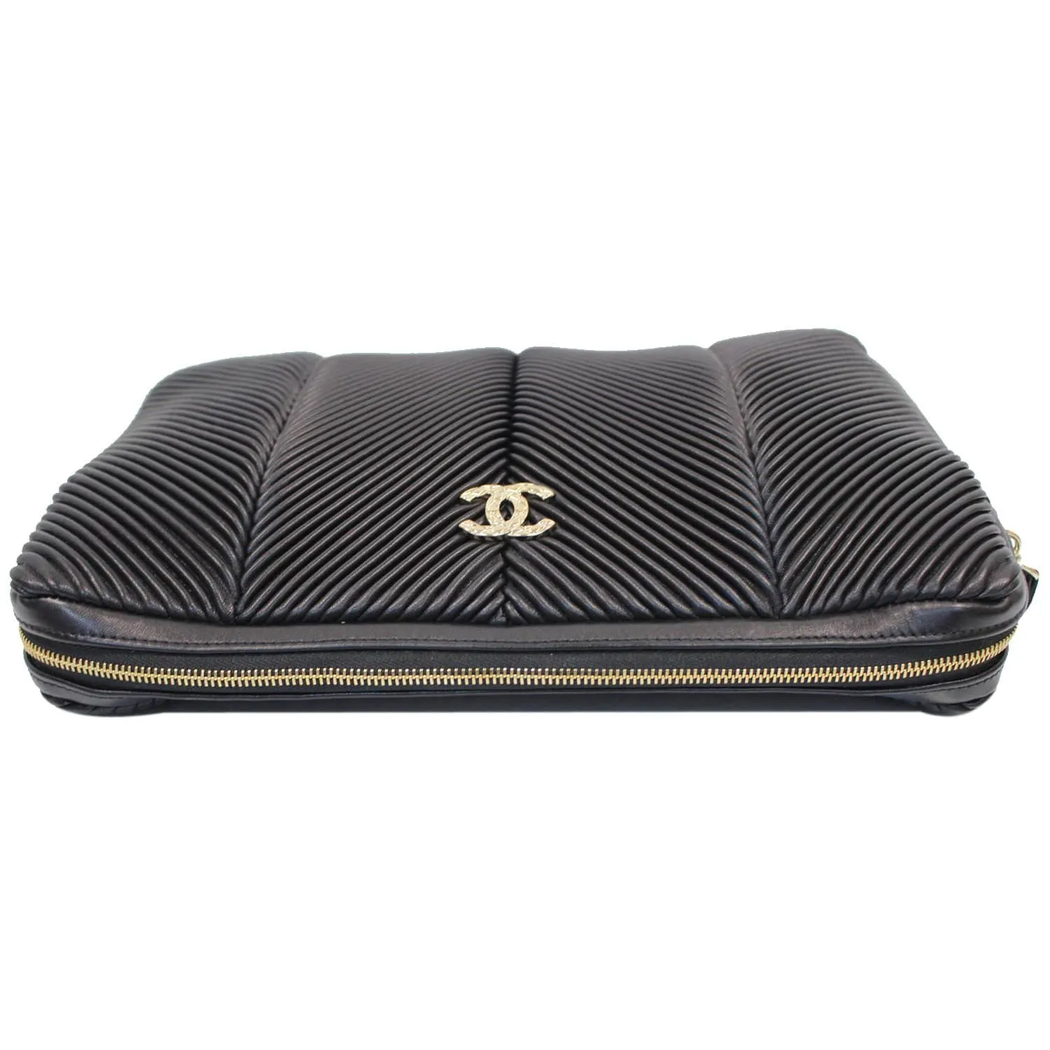 CHANEL Large CC Zip Chain Lambskin Leather Wristlet Clutch Black - 20% OFF