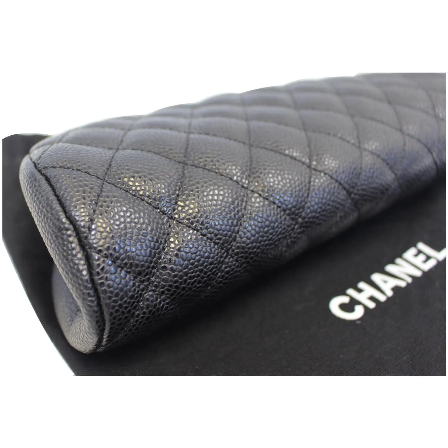 CHANEL Timeless Caviar Quilted Leather Clutch Black