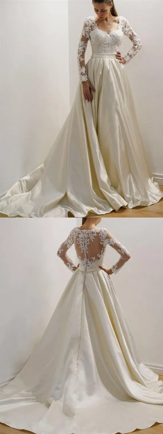 Cheap See Through Lace Long Sleeve Wedding Dresses Online, WD359