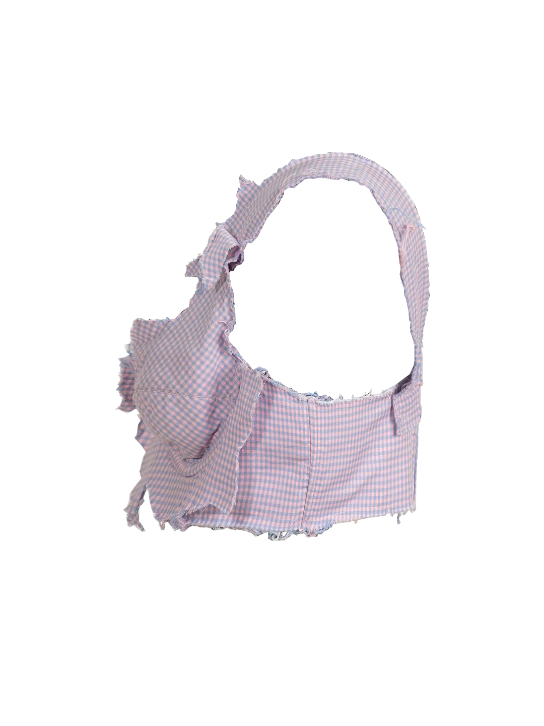 Checked Cotton Distressed Bra