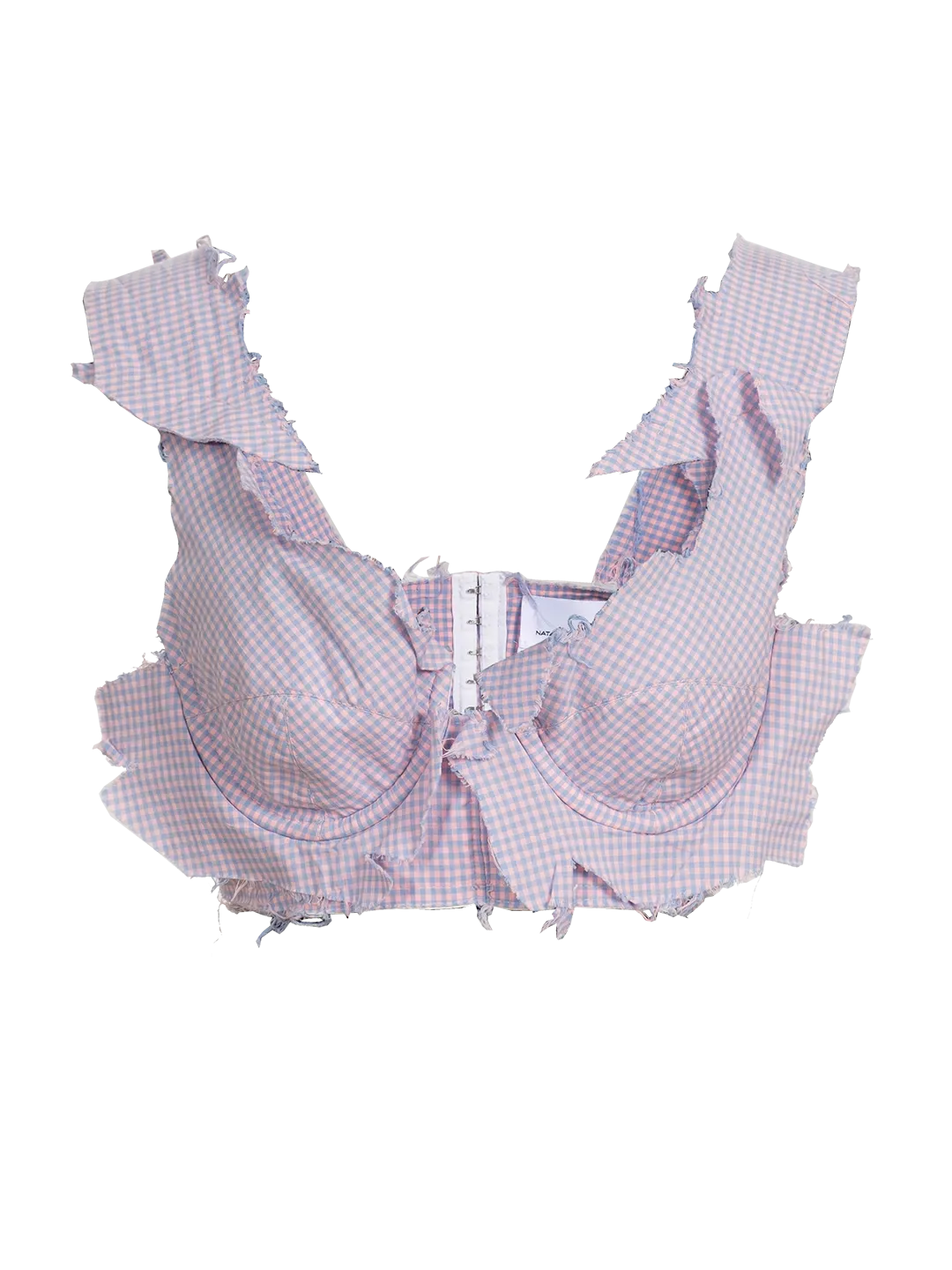 Checked Cotton Distressed Bra