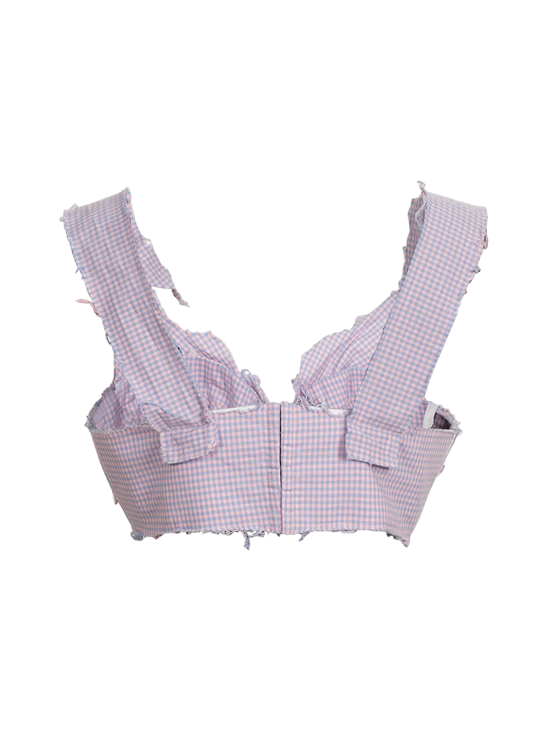 Checked Cotton Distressed Bra