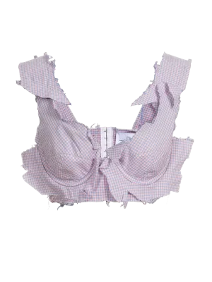 Checked Cotton Distressed Bra