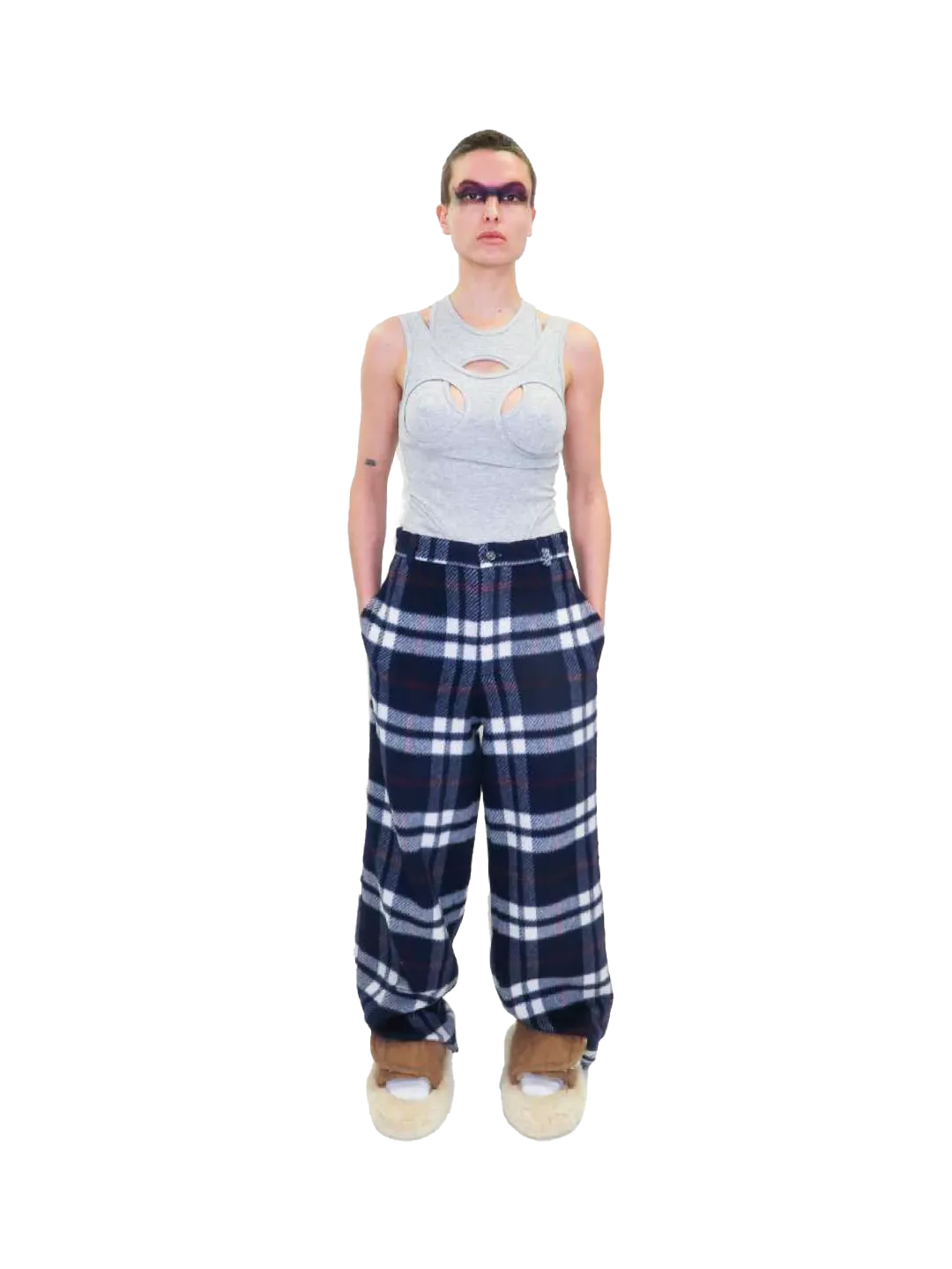 Checked Wool Trousers With Heart Pockets