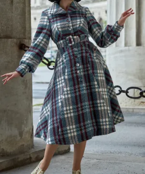 Checked wool winter coat