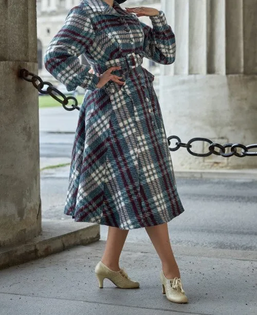 Checked wool winter coat