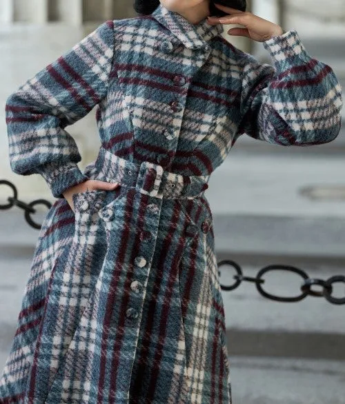Checked wool winter coat