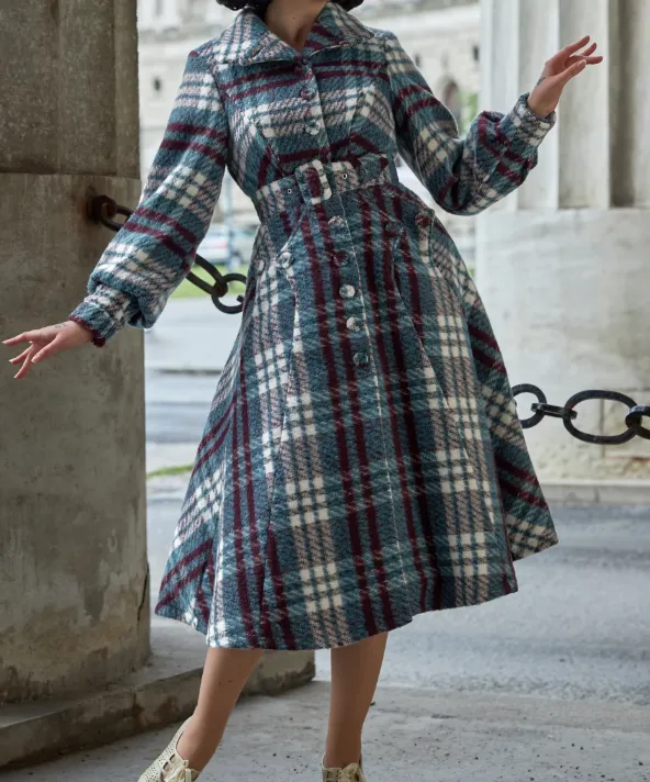 Checked wool winter coat