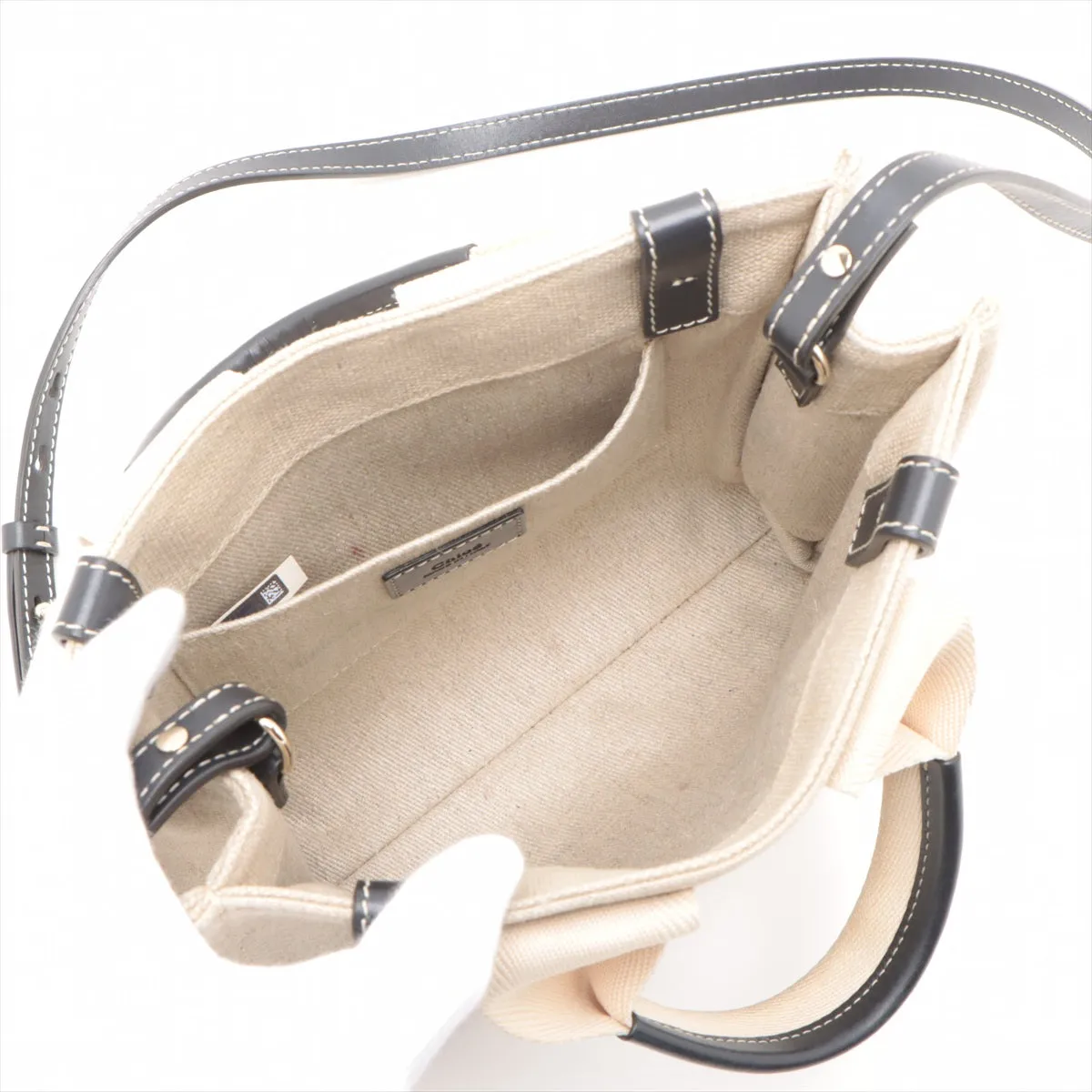 Chloe Woody Small Canvas &amp; Leather 2 Way Handbag Beige x black #2601