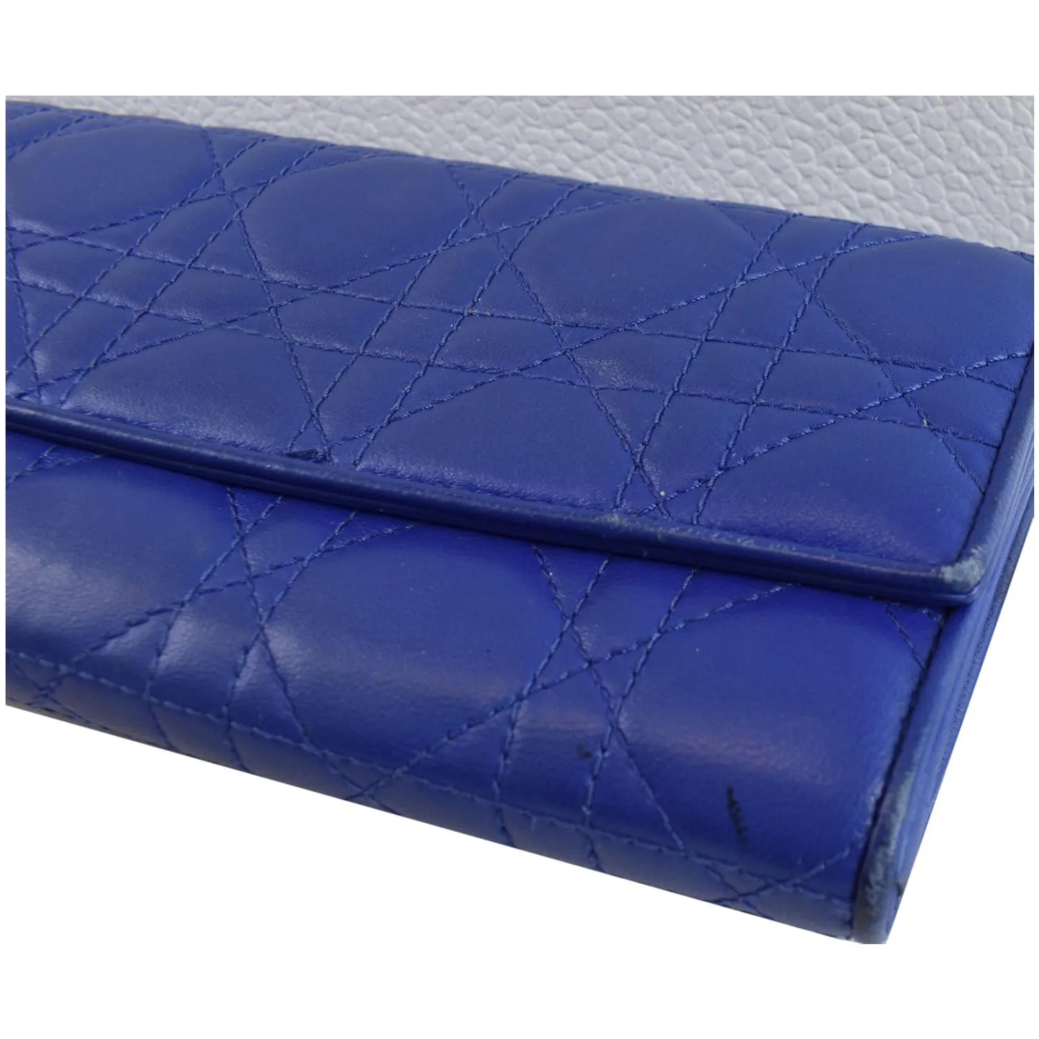 CHRISTIAN DIOR Cannage Lady Dior Charm Leather Wallet Blue - Last Call