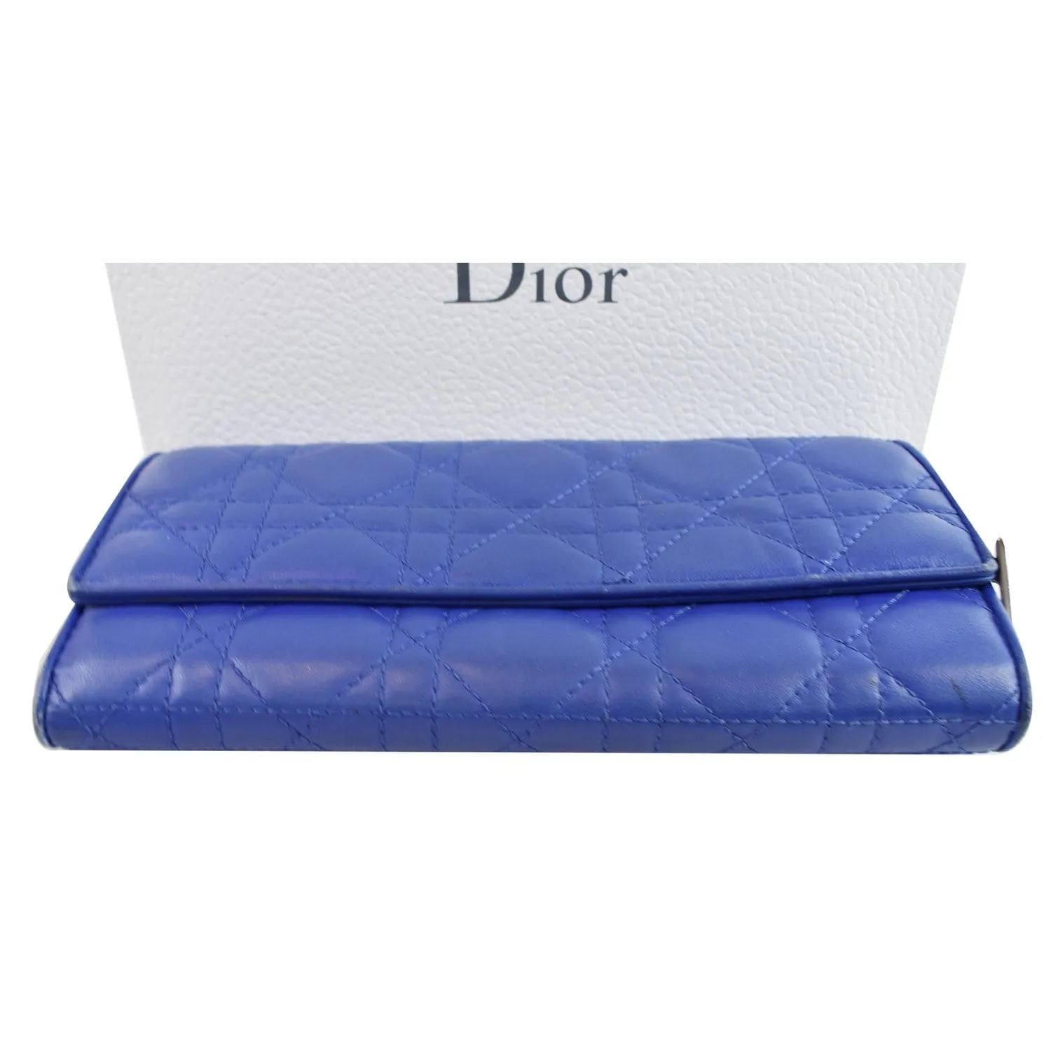 CHRISTIAN DIOR Cannage Lady Dior Charm Leather Wallet Blue - Last Call