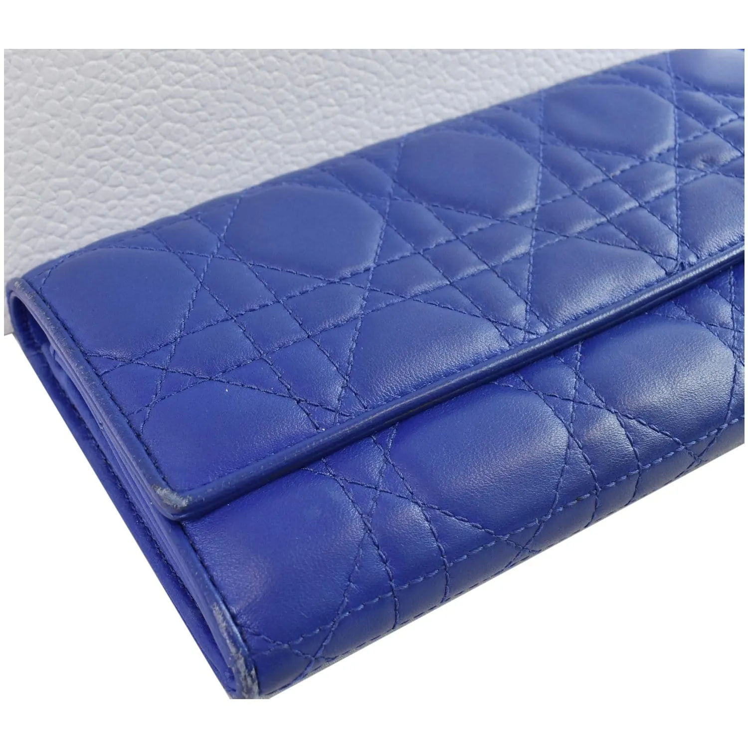 CHRISTIAN DIOR Cannage Lady Dior Charm Leather Wallet Blue - Last Call