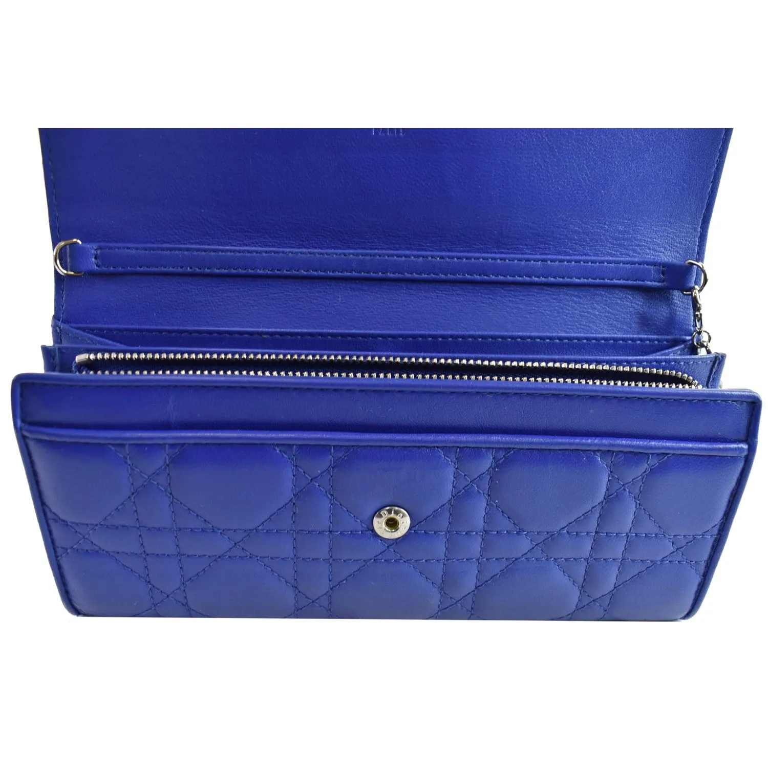 CHRISTIAN DIOR Cannage Lady Dior Charm Leather Wallet Blue - Last Call