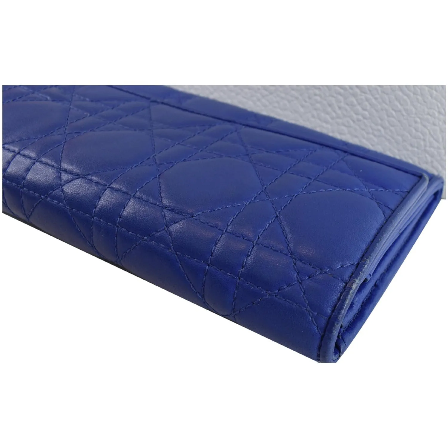 CHRISTIAN DIOR Cannage Lady Dior Charm Leather Wallet Blue - Last Call