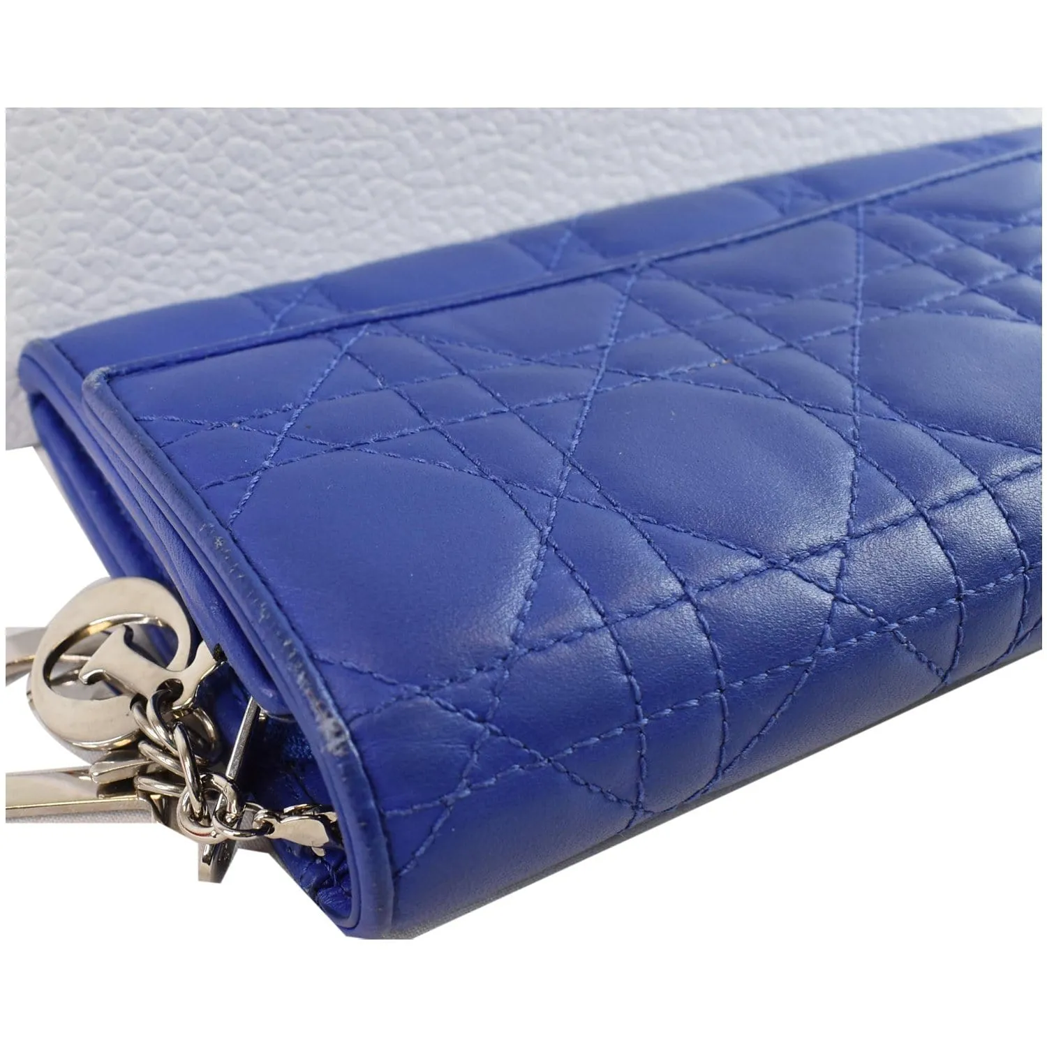 CHRISTIAN DIOR Cannage Lady Dior Charm Leather Wallet Blue - Last Call