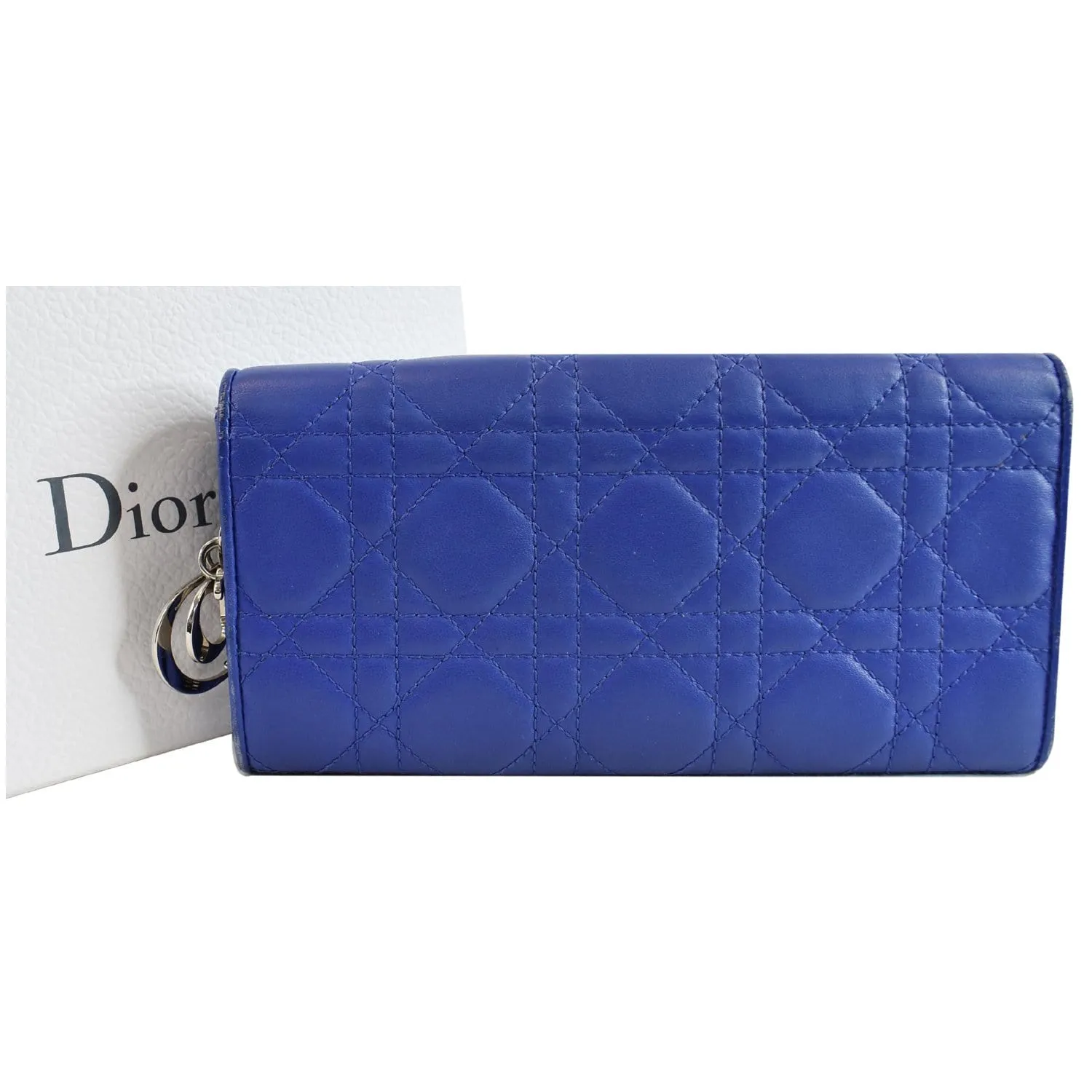 CHRISTIAN DIOR Cannage Lady Dior Charm Leather Wallet Blue - Last Call
