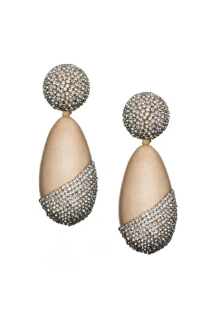 CHRISTINA EARRINGS - PANTO WOOD/CLEAR CRYSTALS