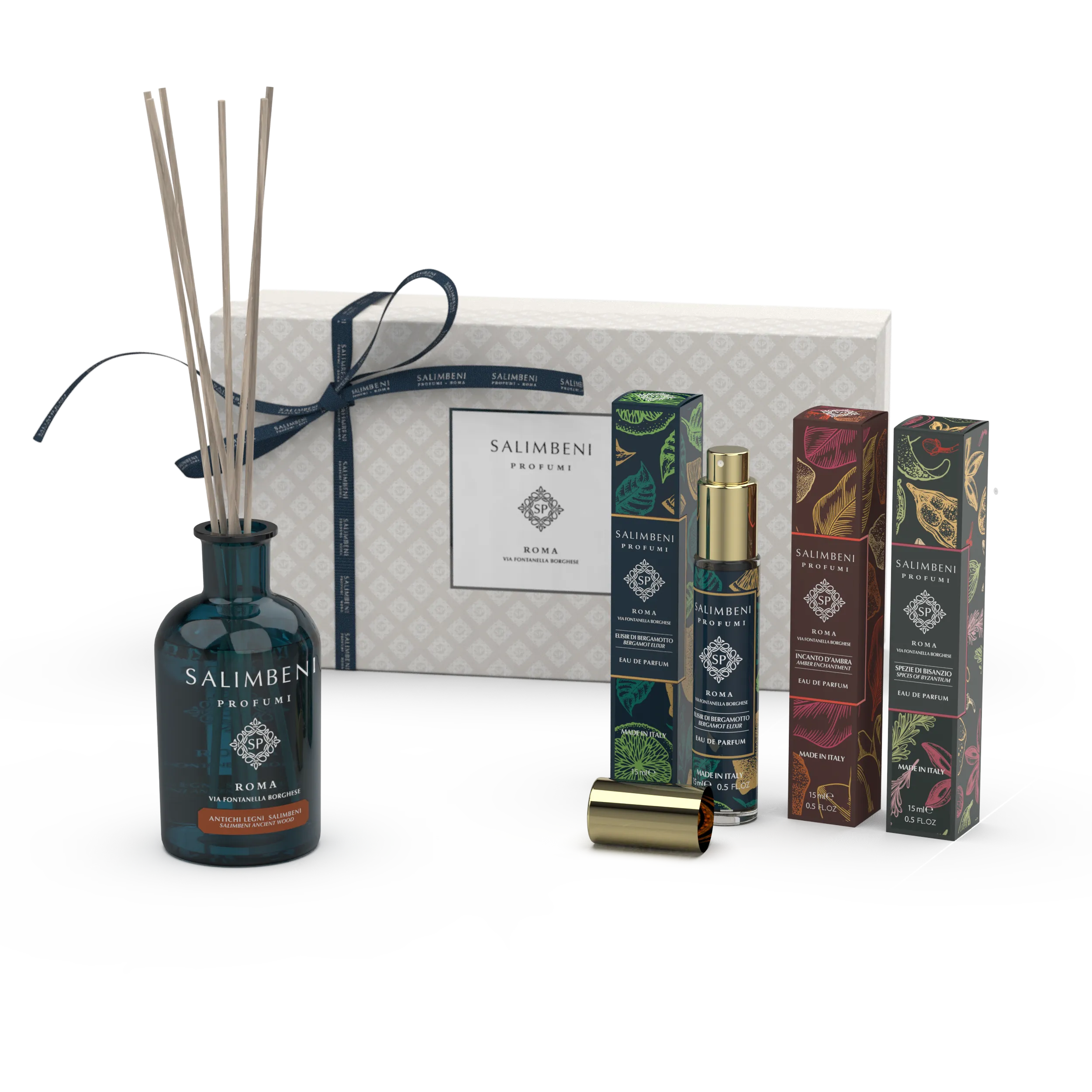 Confezione Regalo Antichi Legni 100 ml   3 Eau de Parfum da Viaggio 15 ml (Elisir di Bergamotto   Incanto d'Ambra   Spezie di Bisanzio)