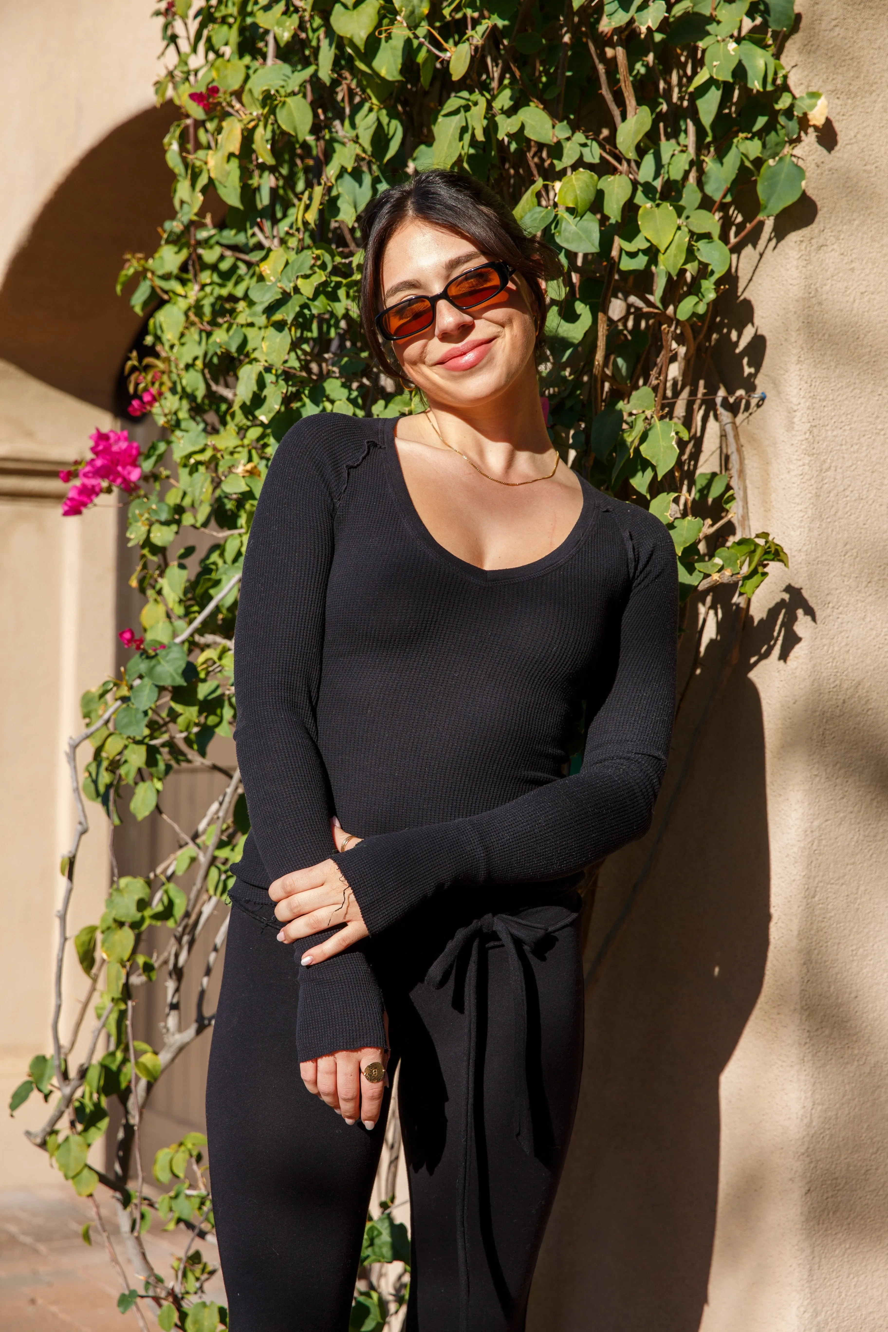 CROP LEGGING WITH TIE - BLACK